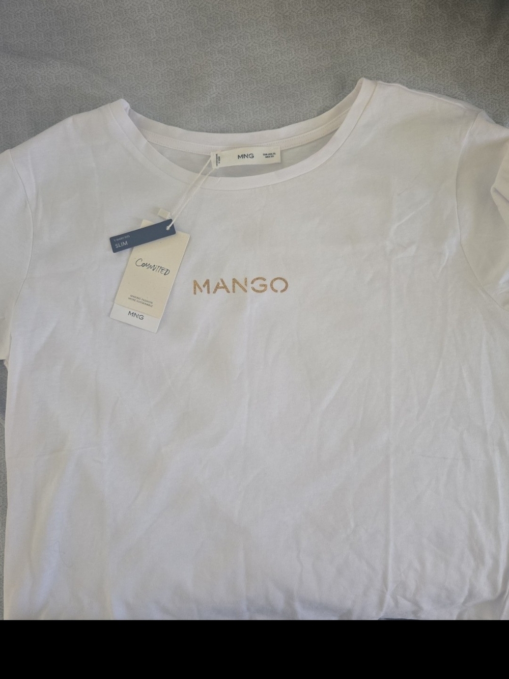 Mango  White Tee with Gold MANGO Logo